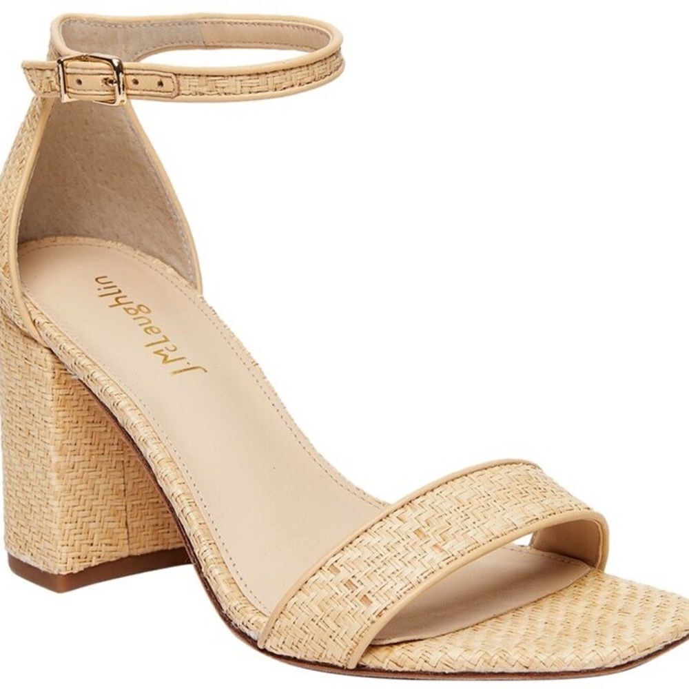 J. McLaughlin “Esme” tan Raffia Heeled Sandals